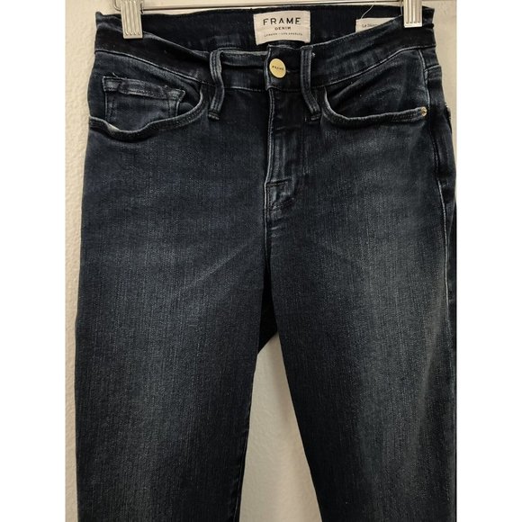 Frame Le Skinny De Jeanne Jeans Dark Blue Raw Chewed Hem Stretch Size 25 - Picture 2 of 9